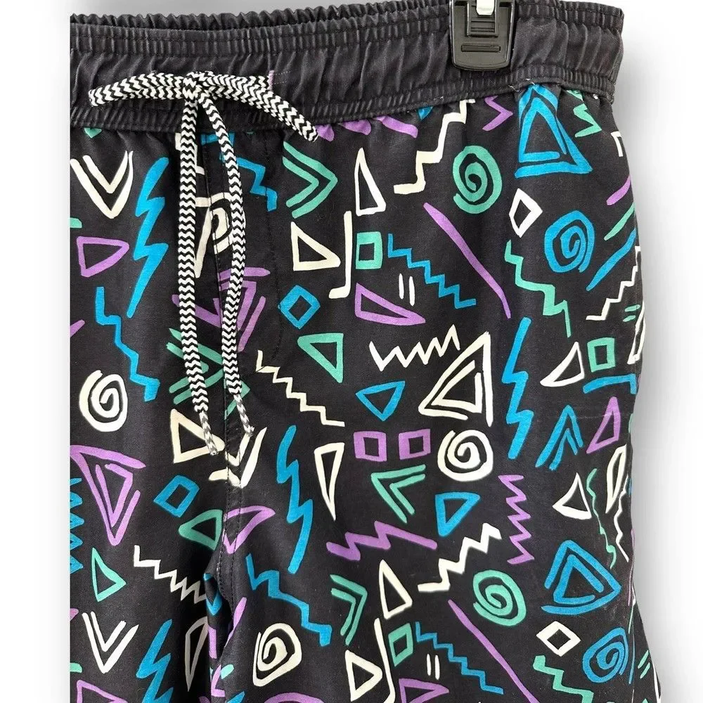 Carbon 90s Retro Vintage Style Men’s Swim Trunks Black Blue Purple XL